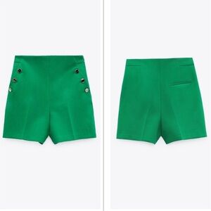 NEW ZARA Green high-waisted shorts with silver buttons